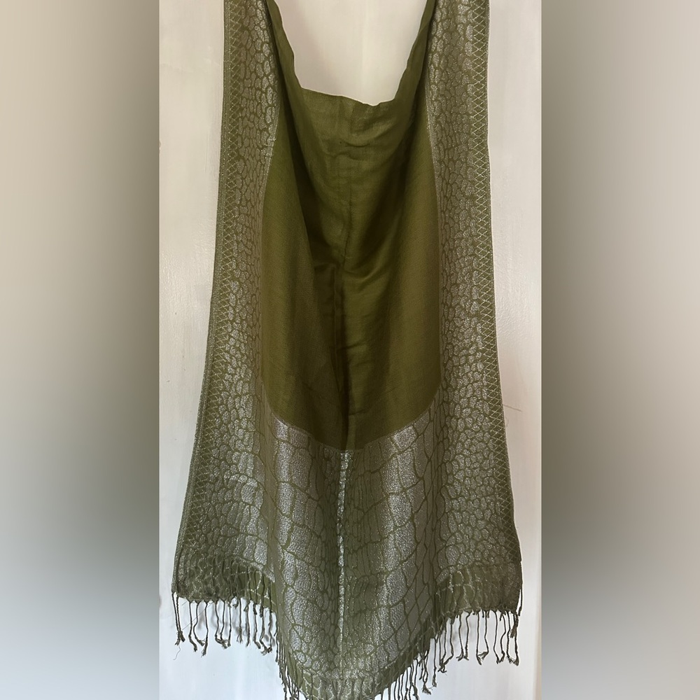 Olive Green Cashmere Wrap with Tassels